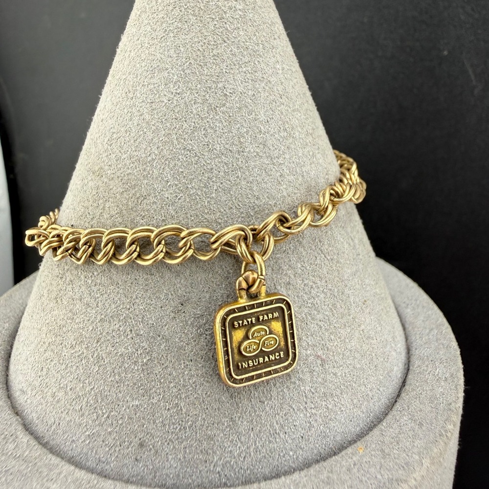 Vintage State Farm Insurance Charm Bracelet Gold Filled GF Double Link 6.5"